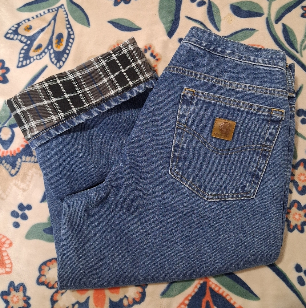 Carhartt Mens Winter Thermal Plaid Lined Blue Jeans Size 30x32 - Picture 3 of 16